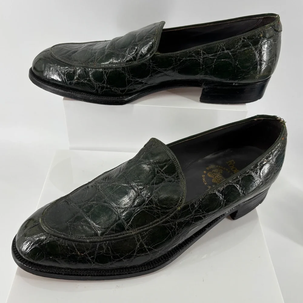 Vintage FootJoy Genuine Alligator Crocodile Loafer Green Exotic Leather Men 10.5